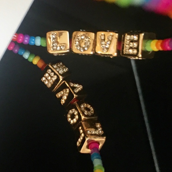 Betsey Johnson LOVE Rainbow Beaded Hoop Earrings - Picture 14 of 16